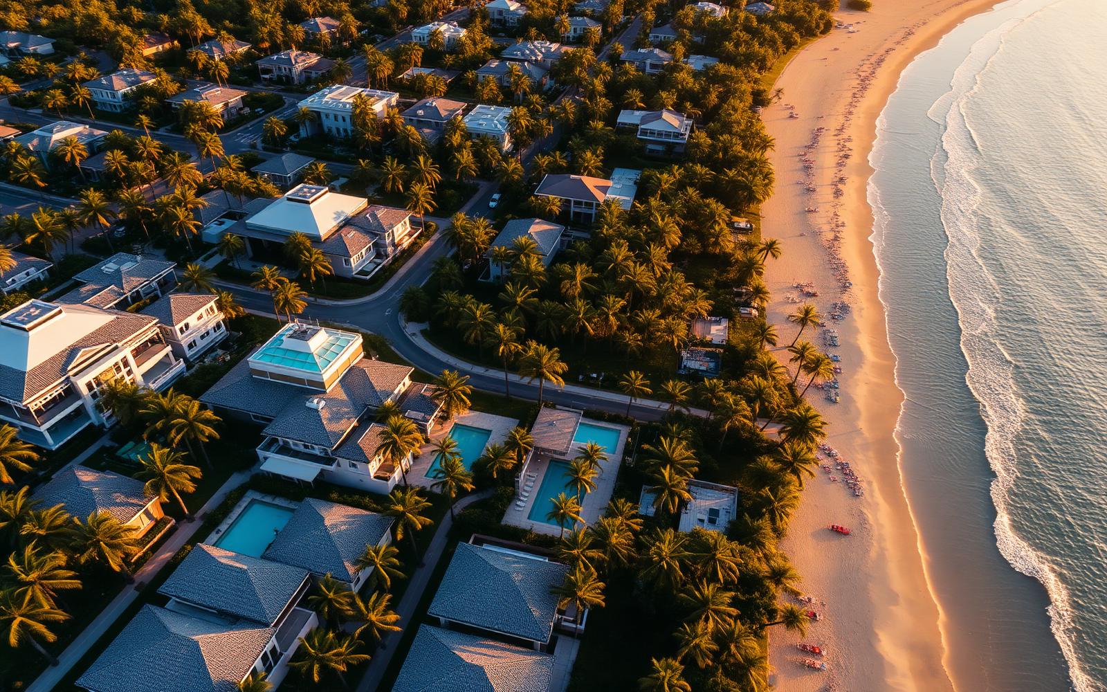 Aerial view of luxury coastal neighborhood